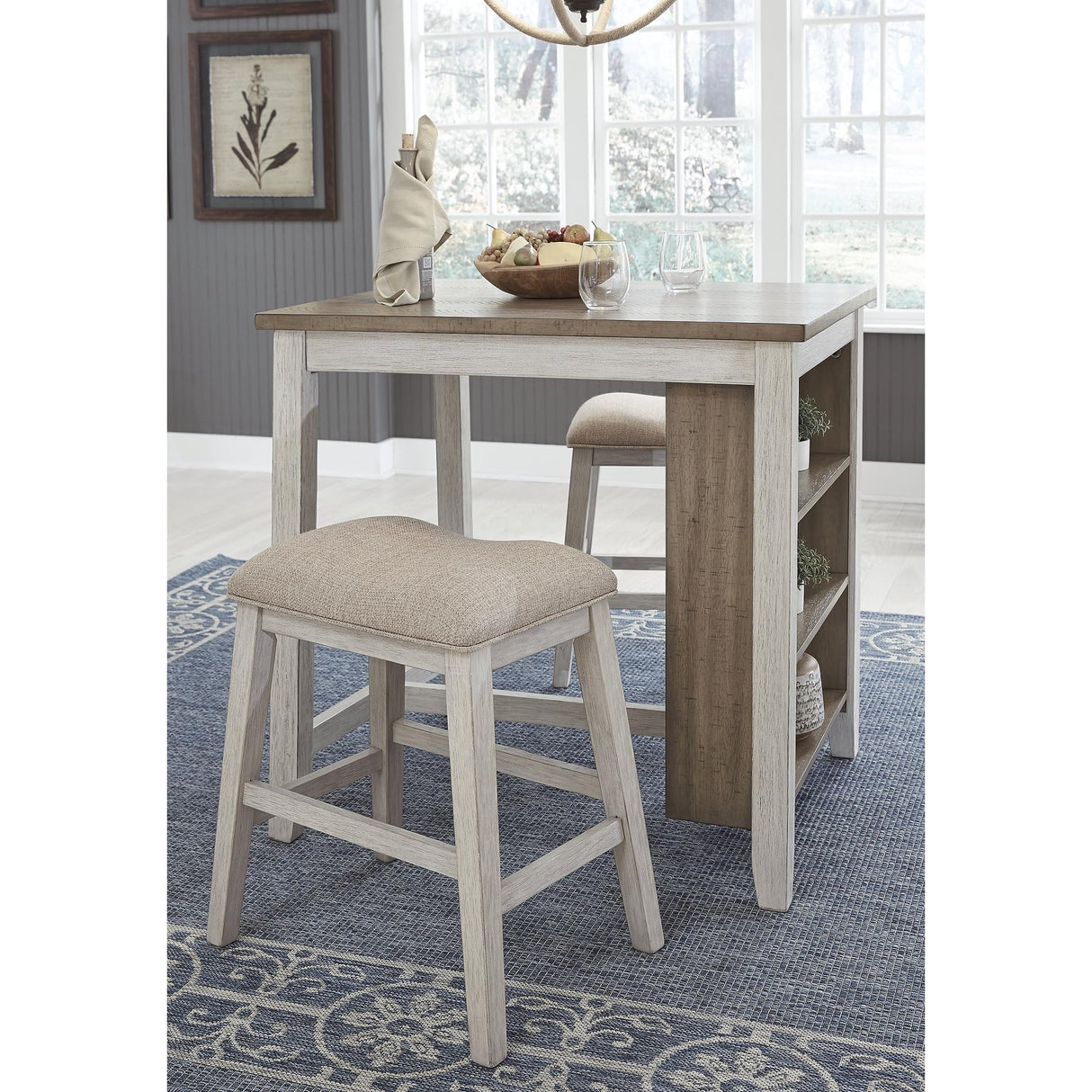 Signature Design by Ashley Skempton 3 Piece Counter Height Dining Set, Includes Table and 2 Barstools, Whitewash Signature Design by Ashley