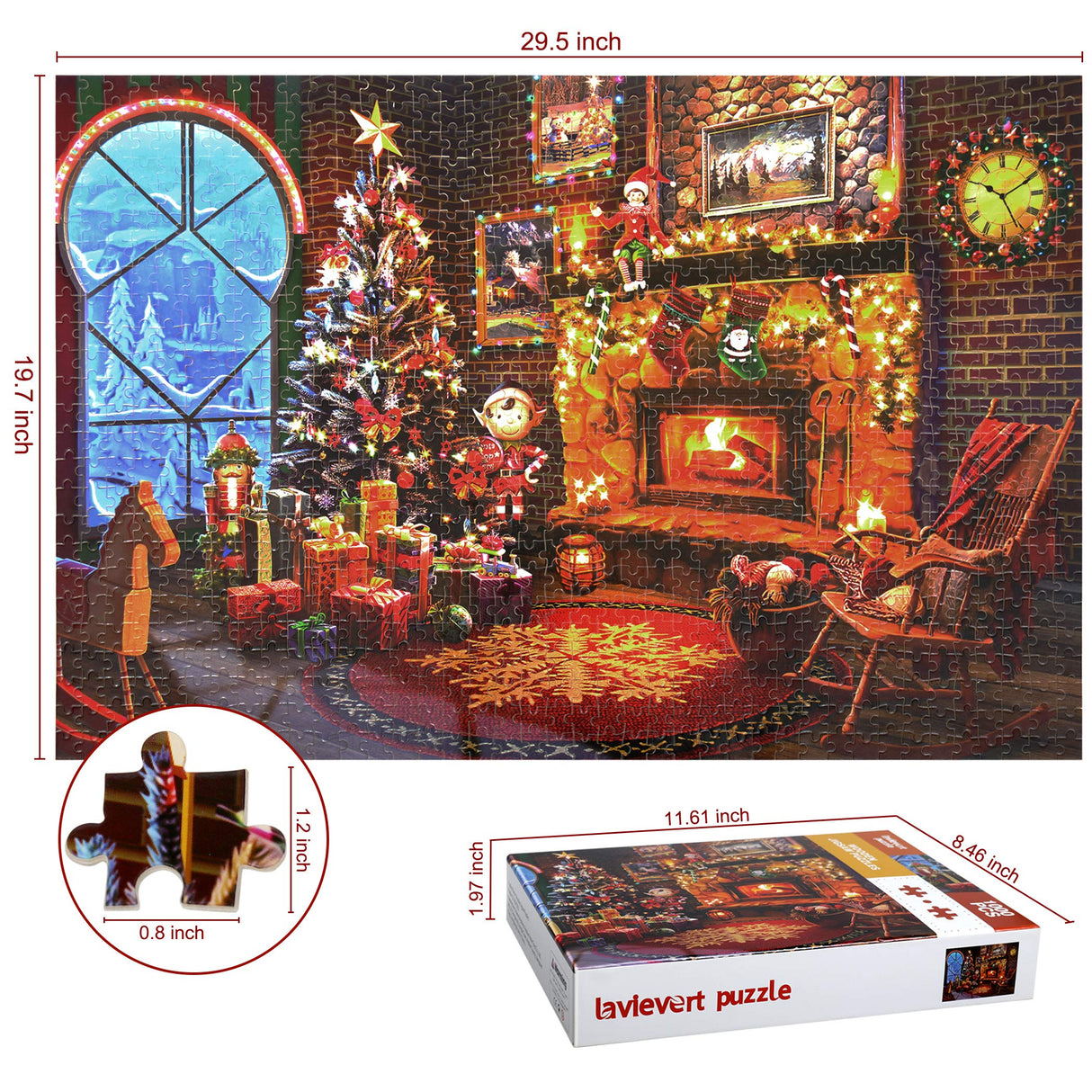 Lavievert Wooden Jigsaw Puzzles 1000 Piece Christmas Puzzles for Adults and Kids - Fireplace, Christmas Tree, Stockings LAVIEVERT