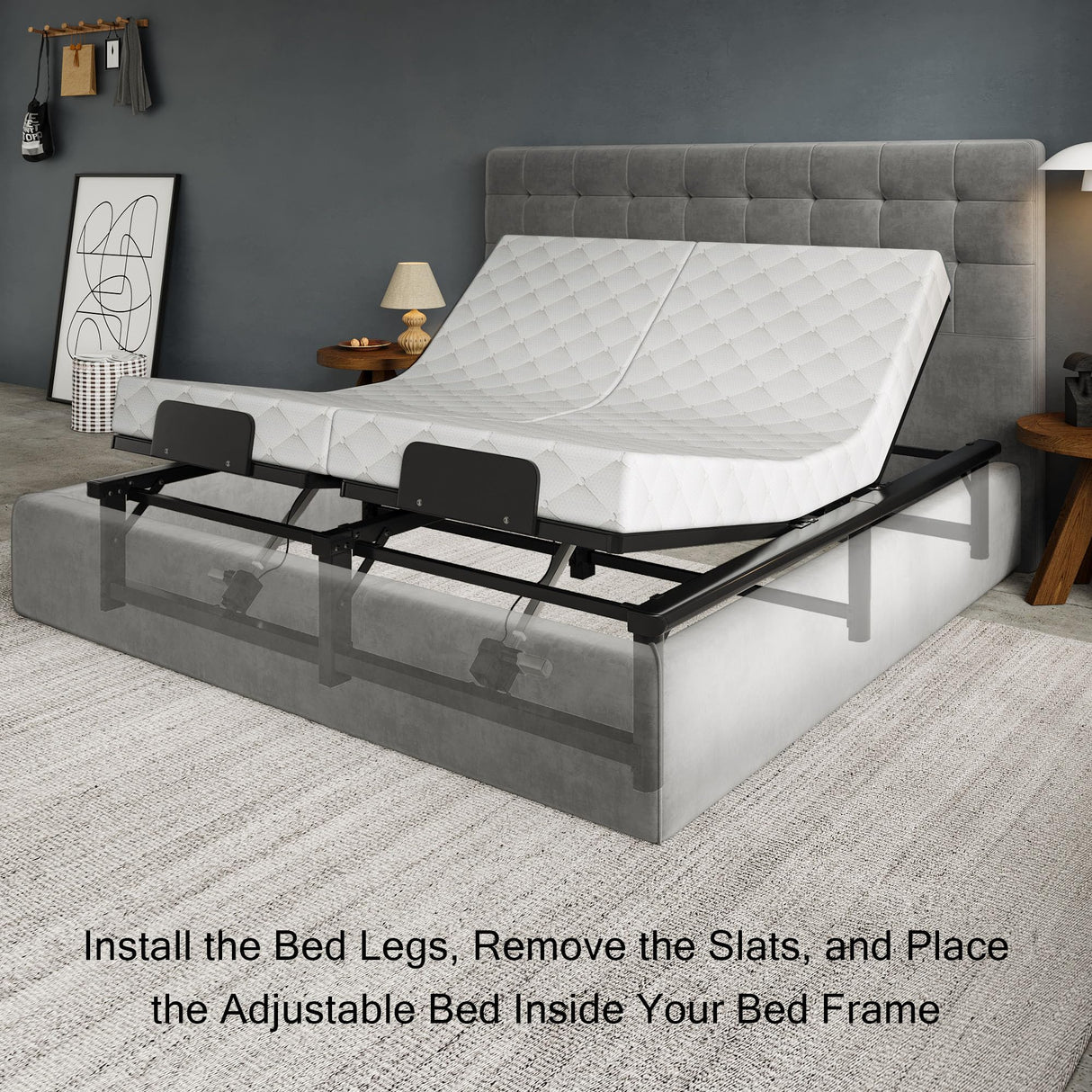 Einhomn King Adjustable Bed Frame, Electric Bed Base with Quiet Motor, Independent Head and Foot Incline, Zero Gravity & Anti-Snore Modes, Wired Remote, Easy Assembly Einhomn