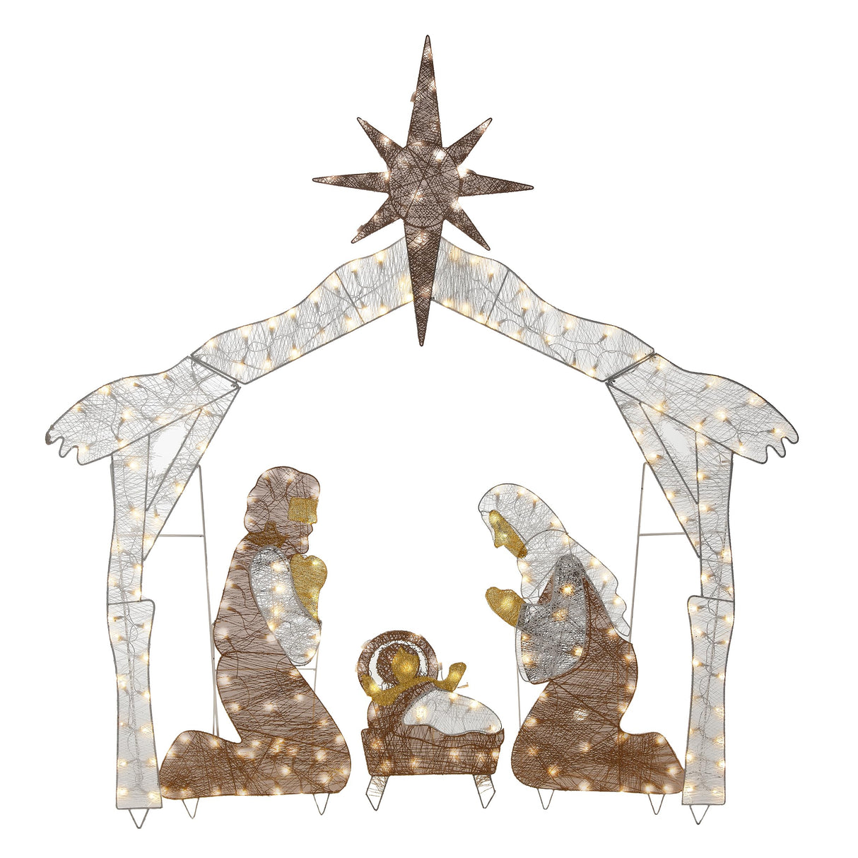 National Tree Company Pre-lit Artificial Christmas Décor - Includes Pre-strung White Mini White Lights and Ground Stakes - Crystal Holy Family Nativity - 6 ft National Tree Company