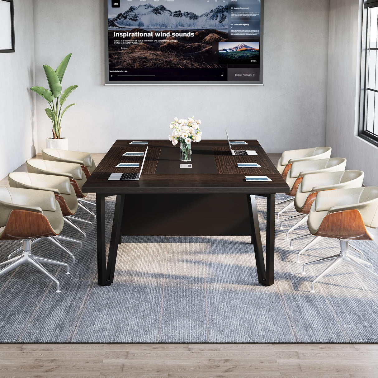 Tribesigns 8FT Conference Table with Cable Grommets for Meeting Room, 12 People Rectangle Seminar Table Large Boardroom Tables for Office, 94.5W x 47.25D x 29.5H Inch, Black Brown Tribesigns