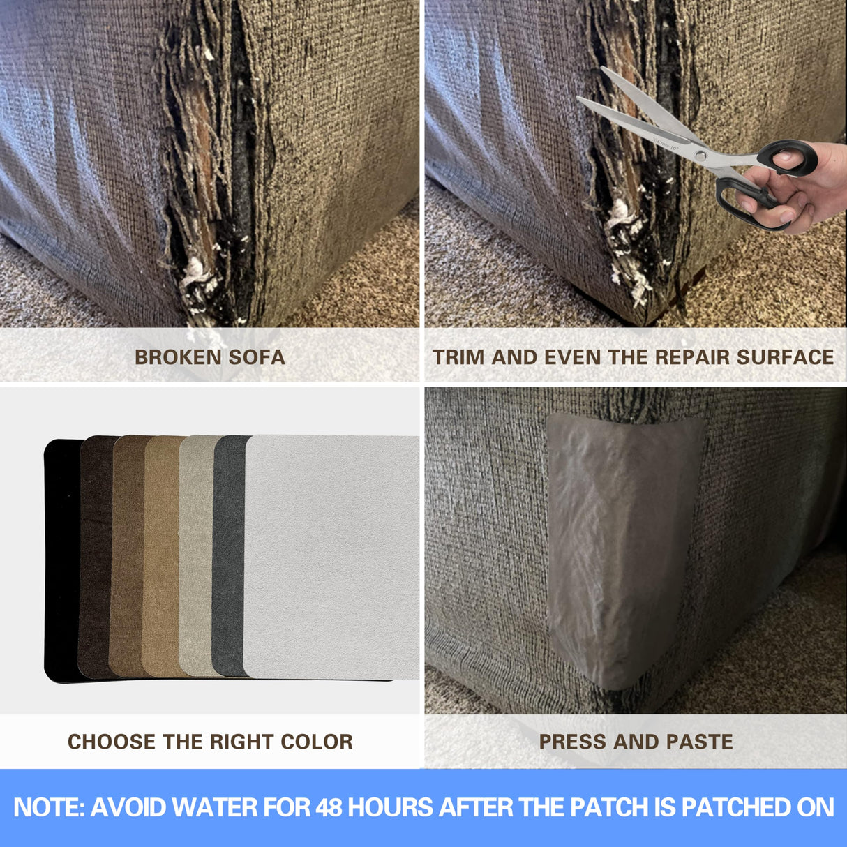 Azobur Sofa Fabric Repair Patch, 6 Piece Microfiber Patches, Self Adhesive Fabric Sofa Patch Repair Fabric, Luxurious Look, Quick Fix Sofa.(Gray) Azobur