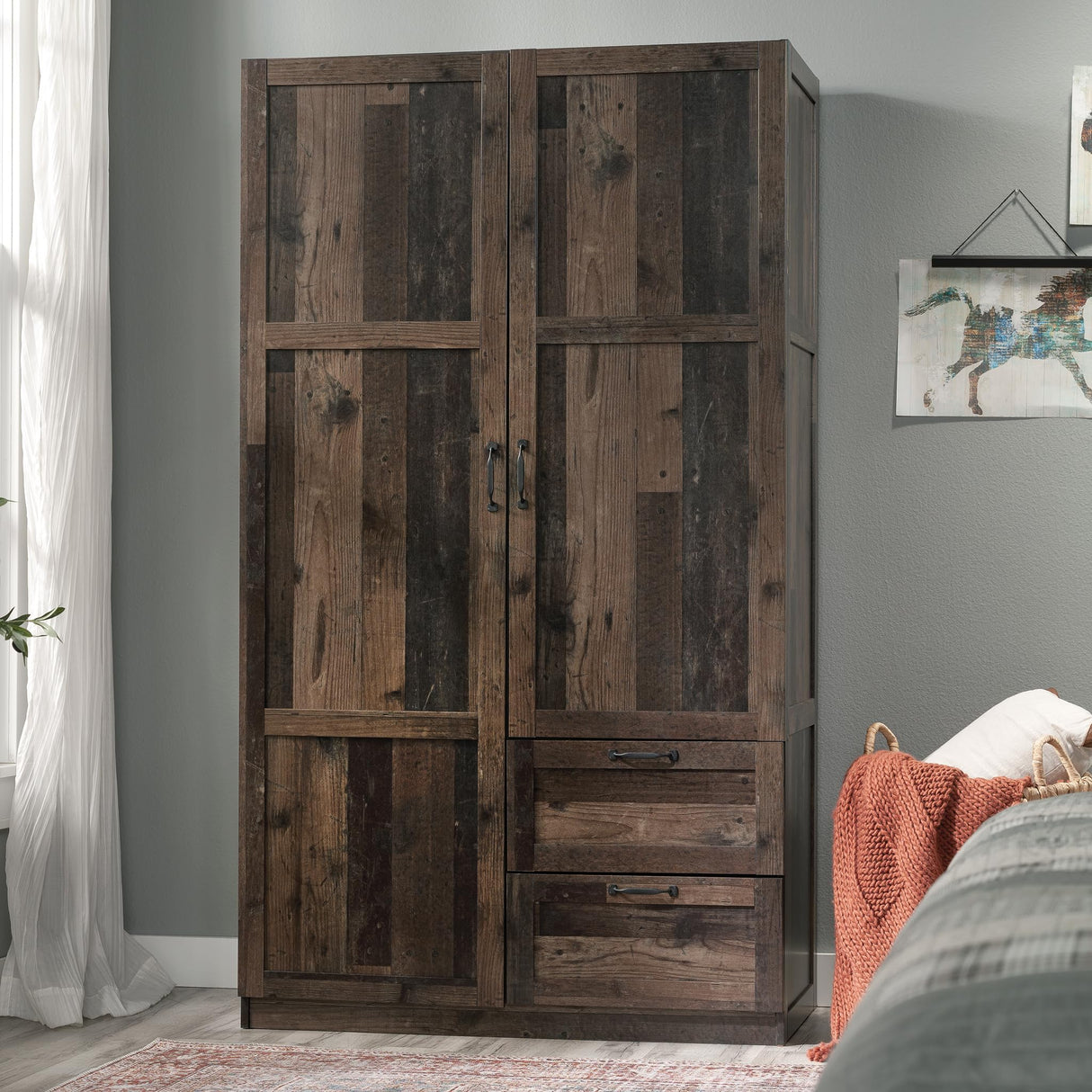Sauder Miscellaneous Storage Wardrobe, L: 40.0" x W: 19.45" x H: 71.1", Reclaimed Pine Finish Sauder