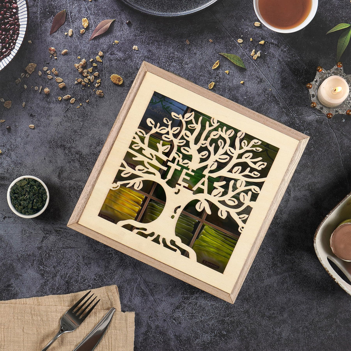 handrong Tea Box Organizer,Wood Teas Bag Holder,Tea Organizers and Storage,Tea Organizer for Teas Bags Coffee Packet for Home Kitchen Office handrong