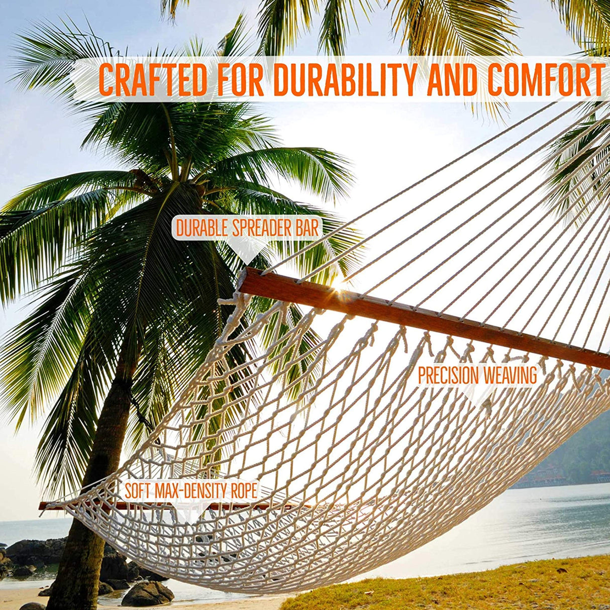 Castaway Living 13 ft. Double Traditional Hand Woven Cotton Rope Hammock with Free Extension Chains & Tree Hooks, Designed in The USA, Accommodates Two People with a Weight Capacity of 450 lbs. Castaway Hammocks