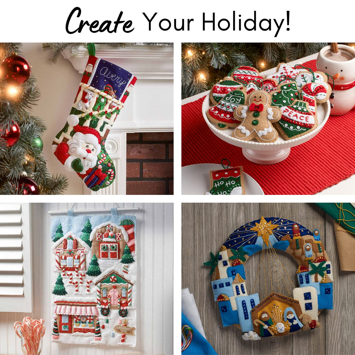 Bucilla, Santa's Gathering, Felt Applique Christmas Stocking, 18" Bucilla