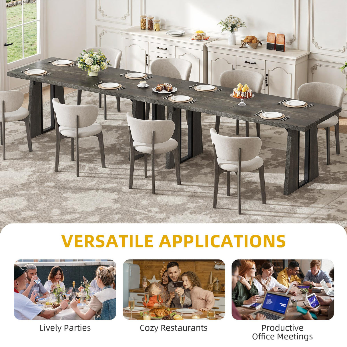 DWVO Rectangle Dining Table for 6-8 People 70.86 Inch Large Dining Room Table Wooden Dinner Table with Heavy Duty Legs for Kitchen Apartment Restaurant Rustic Grey DWVO