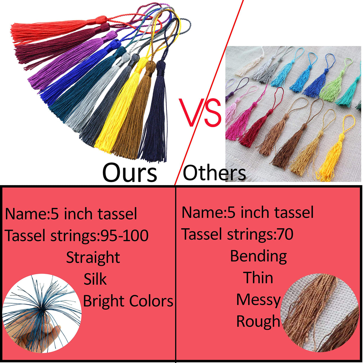 Makhry 100 Pieces Bookmark Tassels 13cm/5 Inch Colorful Silky Tassels with Loop Handmade Tassels for Crafts Jewelry Making DIY Art Projects School Supply 10 Colors((Mixed 2 Dark) Makhry
