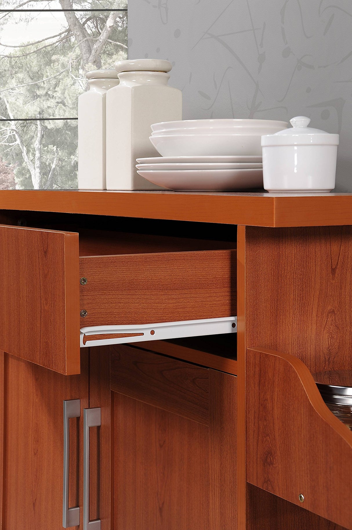 Hodedah Kitchen Island with Spice Rack, Towel Rack & Drawer, Cherry Hodedah