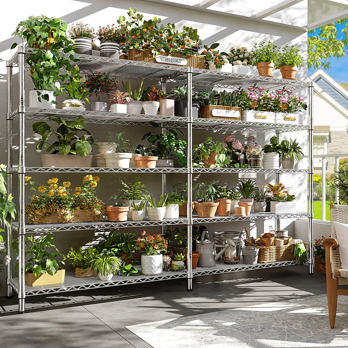 REIBII 69.8" W Storage Shelves 1510LBS Wire Shelving Unit 5 Tier Metal Shelving for Storage Rack Shelves Adjustable Heavy Duty Garage Shelf Pantry Shelves Kitchen Shelving,69.8"Wx15.8"Dx72.4"H,Chrome REIBII