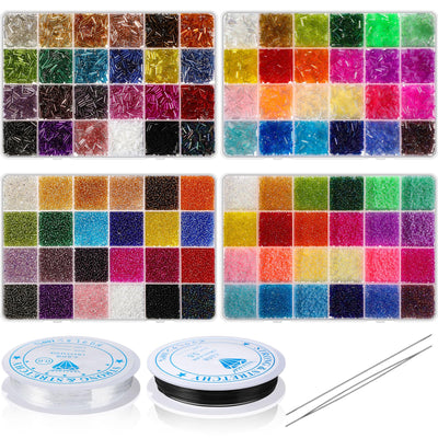 Tondiamo 32000 Pcs 2mm Glass Seed Beads and 12000 Pcs 7mm Tube Beads Set, Small Craft for DIY Bracelet Necklaces Crafting Jewelry Making Supplies with Beading Needles Elastic Strings, 48 Colors