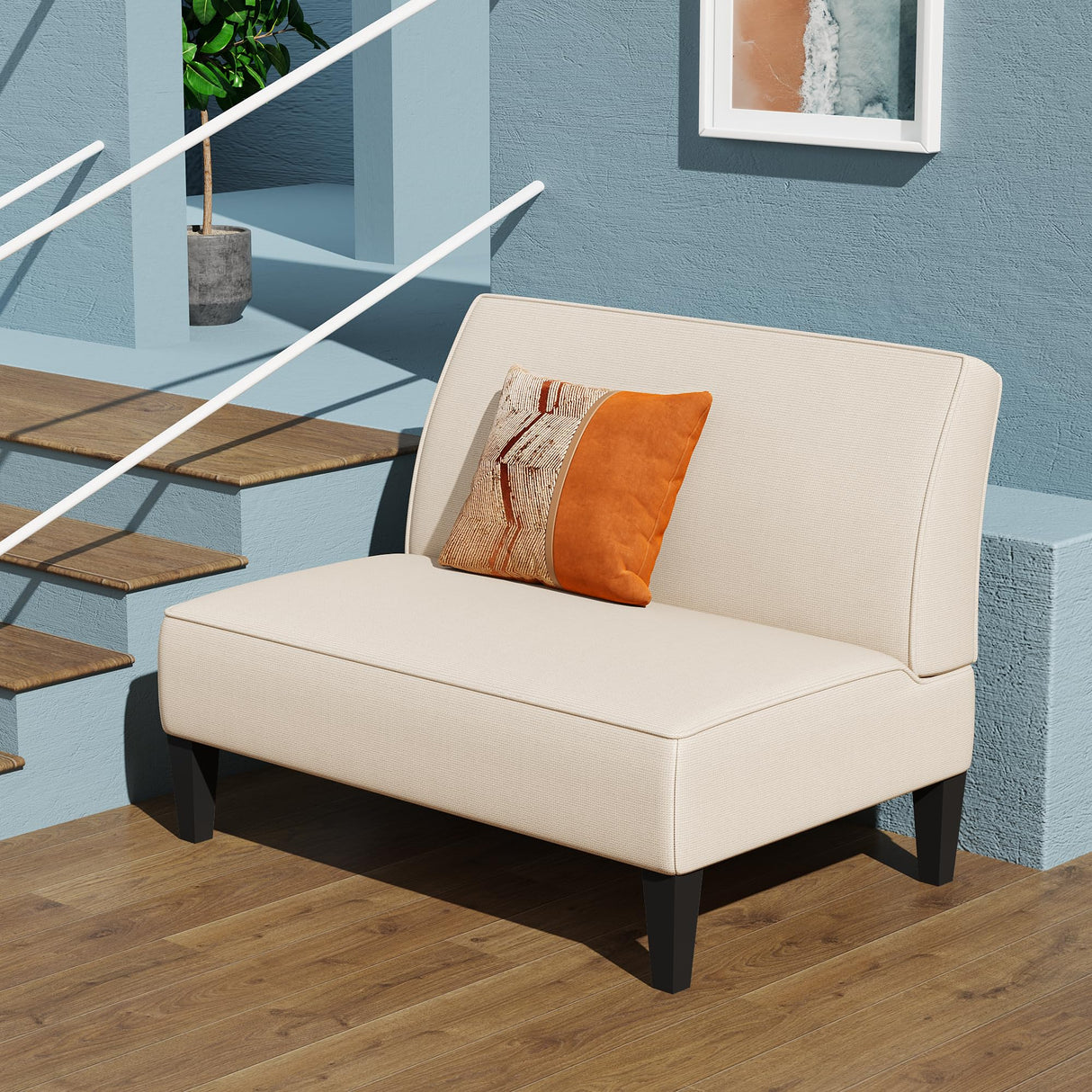 Yongqiang Small Loveseat Mini Sofa Couch Accent Upholstered Bench with Back Living Room Bedroom Office Armless Love Seat Settee Beige Yongqiang