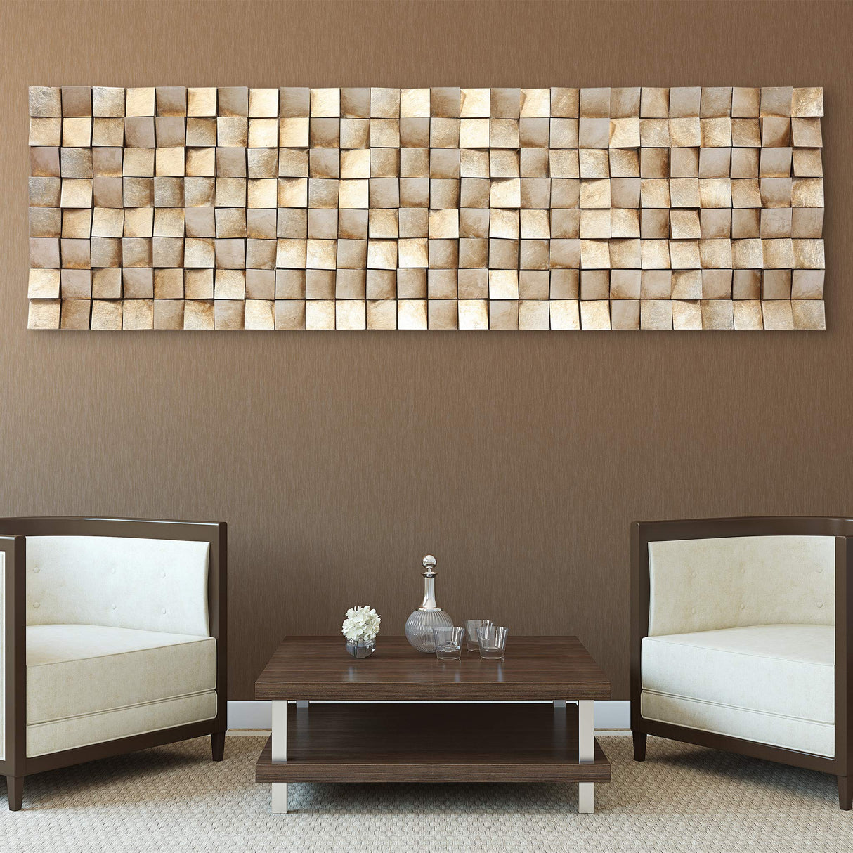 Empire Art Direct Textured II Rugged Blocks with Gold Leaf, 3D Wood Wall Art, Ready to Hang, 72" x 22", Living Room,Bedroom Empire Art Direct