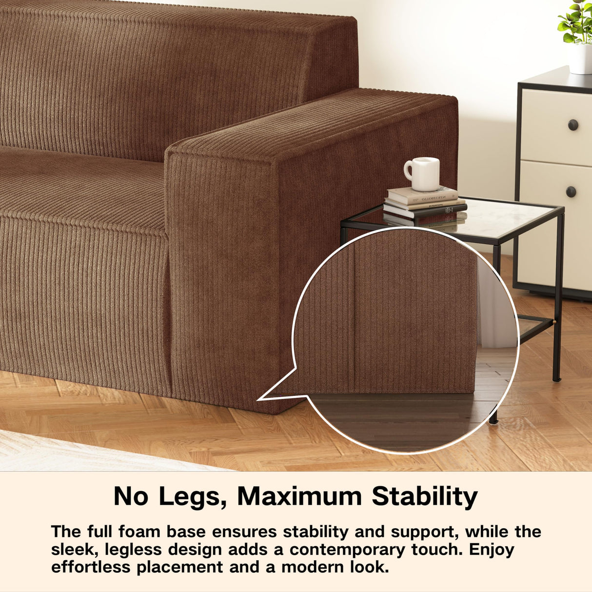 Swbvs Sofa-in-a-Box, Memory Foam 3-Seater Couch, No Installation & Easy to Transport, Deep Seat Modern Sofa with Corduroy Fabric, Couch for Living Room, Bedroom, Apartment, Home Office, Brown Swbvs