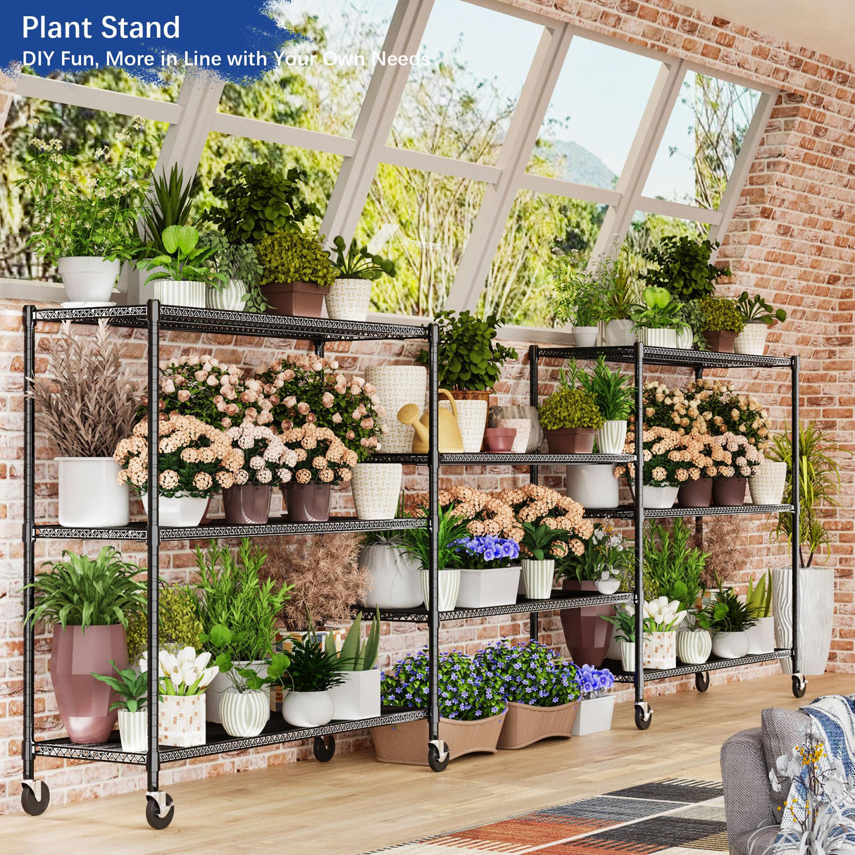 Heavy Duty Shelving, 76.2" H Garage Shelving Unit with Wheels, 4-Tier Garage Storage Shelves Metal Shelves Rack, Adjustable Industrial Shelving for Warehouse Storage, 60" W x 24" D x 76.2" H, Black GIOTORENT