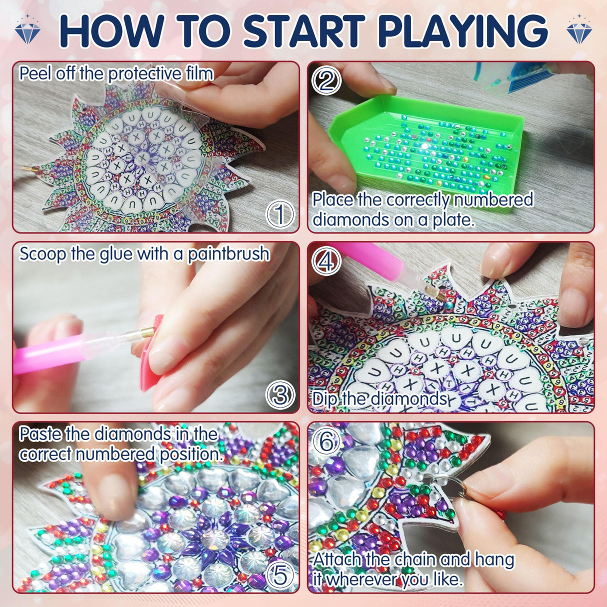 Funshot 3 Pcs DIY Diamond Painting, Small Hummingbird Suncatcher Diamond Art Kits for Adults, Butterfly Decor Diamond Art Kit, Hanging Ornaments Wind Chime Kit Funshot