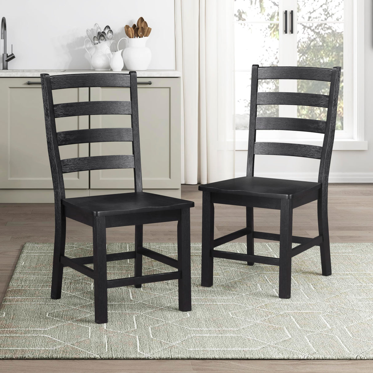 Lexicon Dining Chairs Set of 2, Dining Chairs with Solid Wood Legs and Footrest, High Ladder Back Farmhouse Dining Chairs, Wooden Dining Room Chairs, Black Lexicon