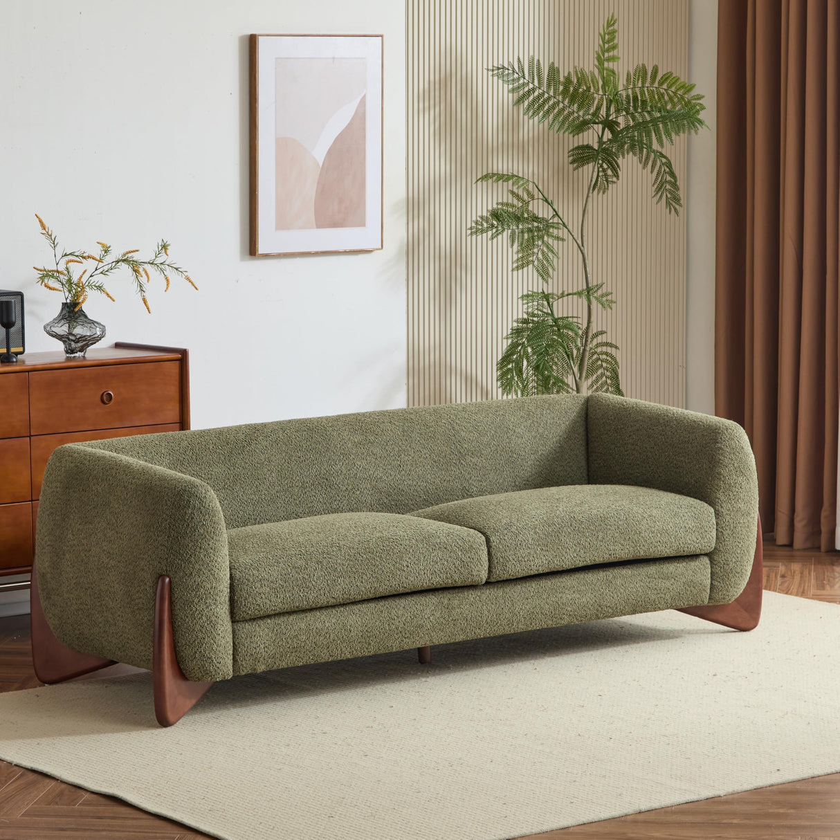 Christopher Knight Home Almab 82 Inches Sofa Couch, Cozy Boucle Upholstered 3-Seater Sofa, Wood Frame Couch, Comfy Couches for Living Room and Office, Modern Soft Plush Sofa, Olive Green Christopher Knight Home