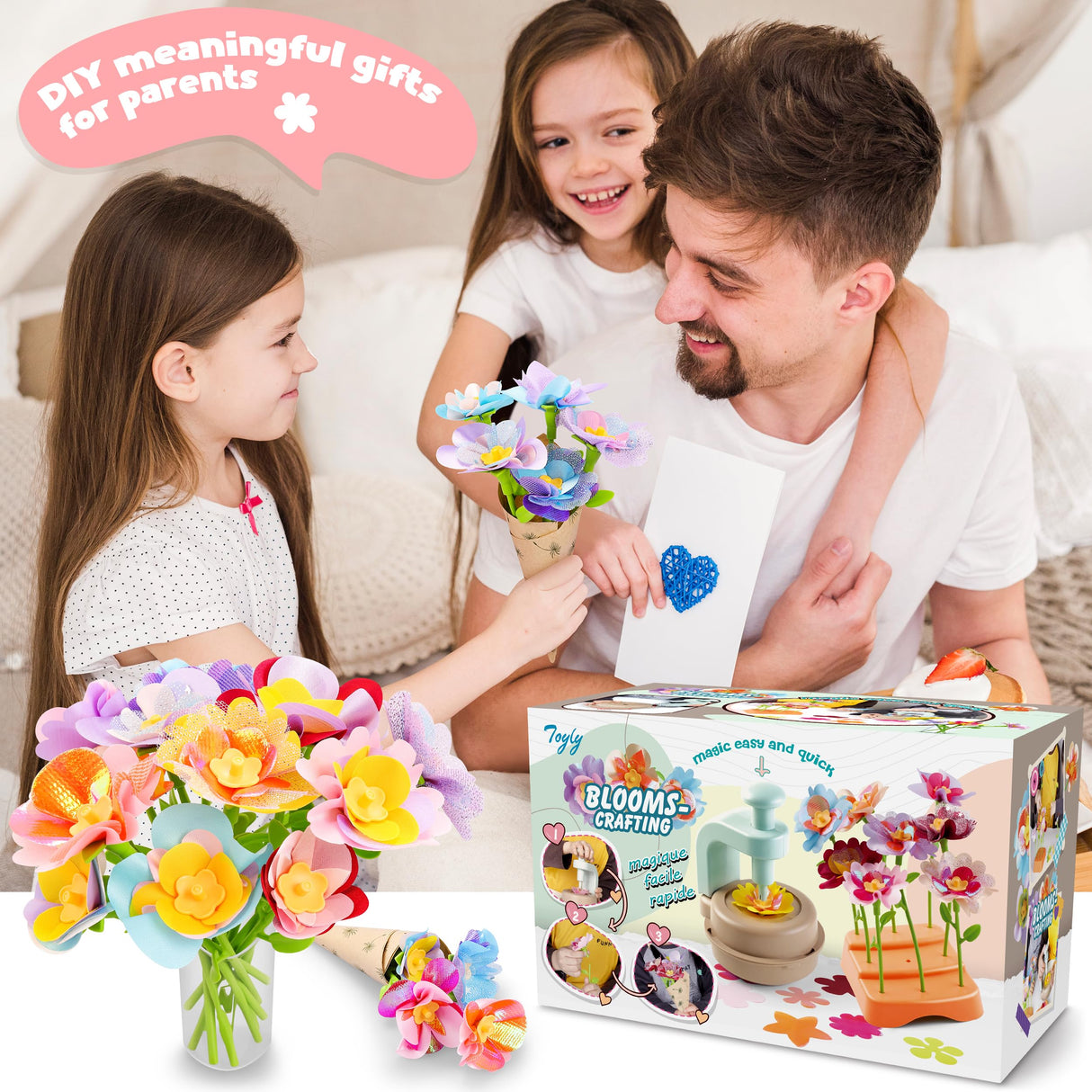 Fabric Flower Bouquets Toys, DIY Craft Kits Toys for Kids - Flower Market Toy, Build Your Flower Bouquet, Arts & Crafts for 4 5 6 7 8 Year Toddler Girl, Educational Activity Preschool B-Day Gifts Toyly