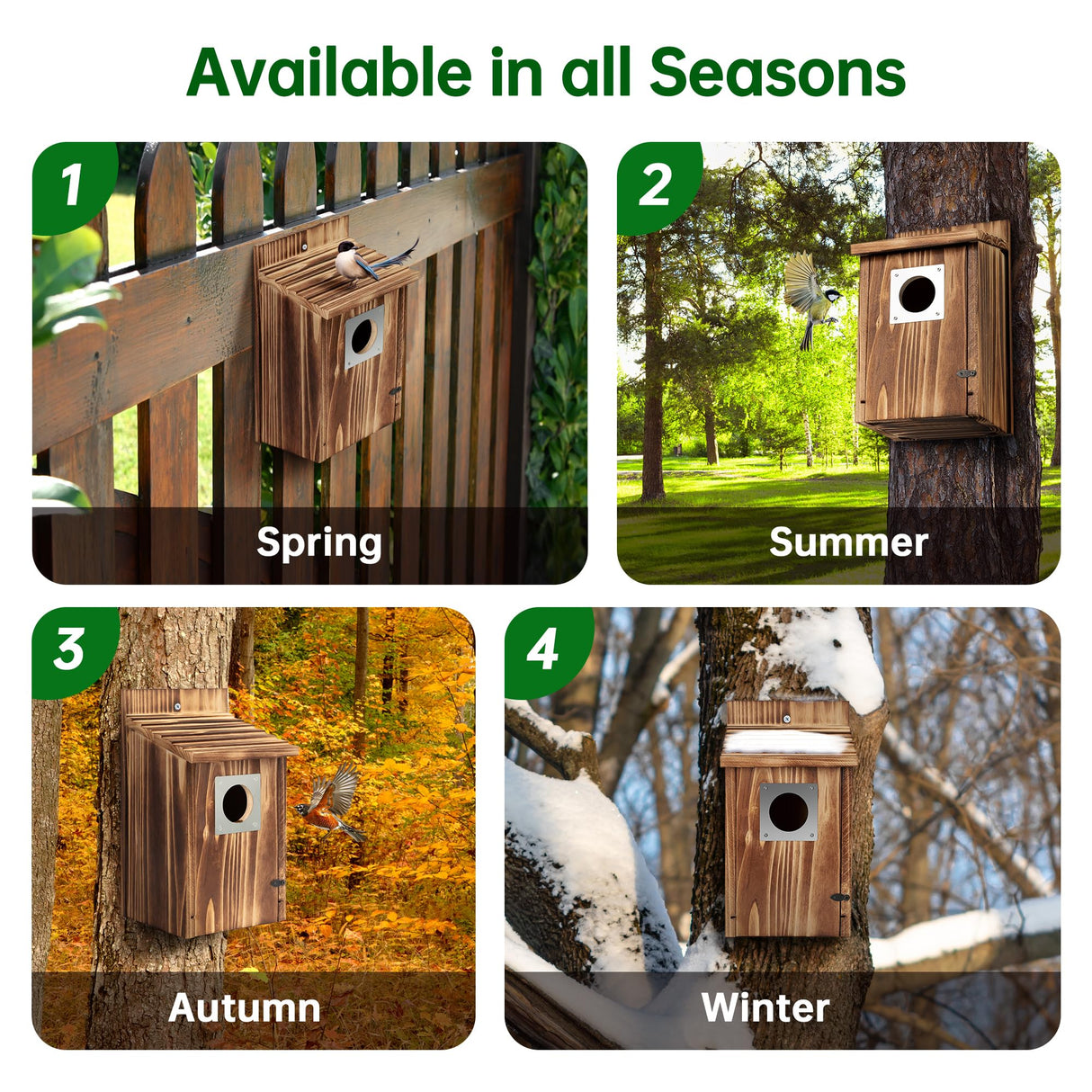 2 Pack Bird Houses for Outside with Metal Predator Guard for Bluebird Wren Swallow Finch, Carbonized Wooden Nesting Boxes for Outdoor, Sturdy Bird House,Easy to Clean UUMENHA