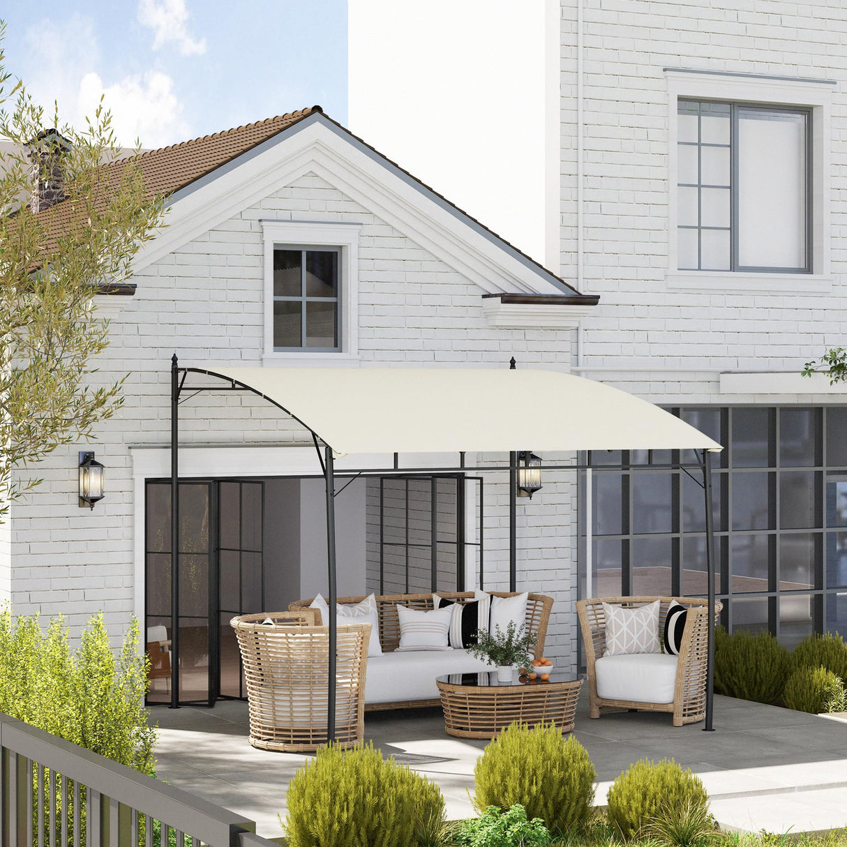 Outsunny 10' x 10' Outdoor Pergola Gazebo with UV-Resistant Canopy and Metal Frame, Sun Shade Shelter for Porch, Patio, Deck, Backyard, Cream White Outsunny