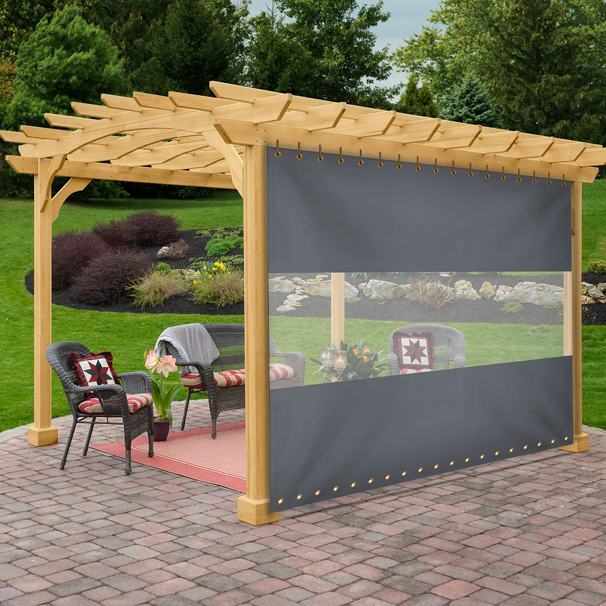 Covers & All Outdoor Clear Panel Curtain, 12 oz Vinyl Outdor Curtains for Patio, Waterproof & Weather Resistant Tarp with Brass Grommets for Pergola, Porch, Gazebos, Balcony (8' H x 15' W Feet, Gray) Covers & All