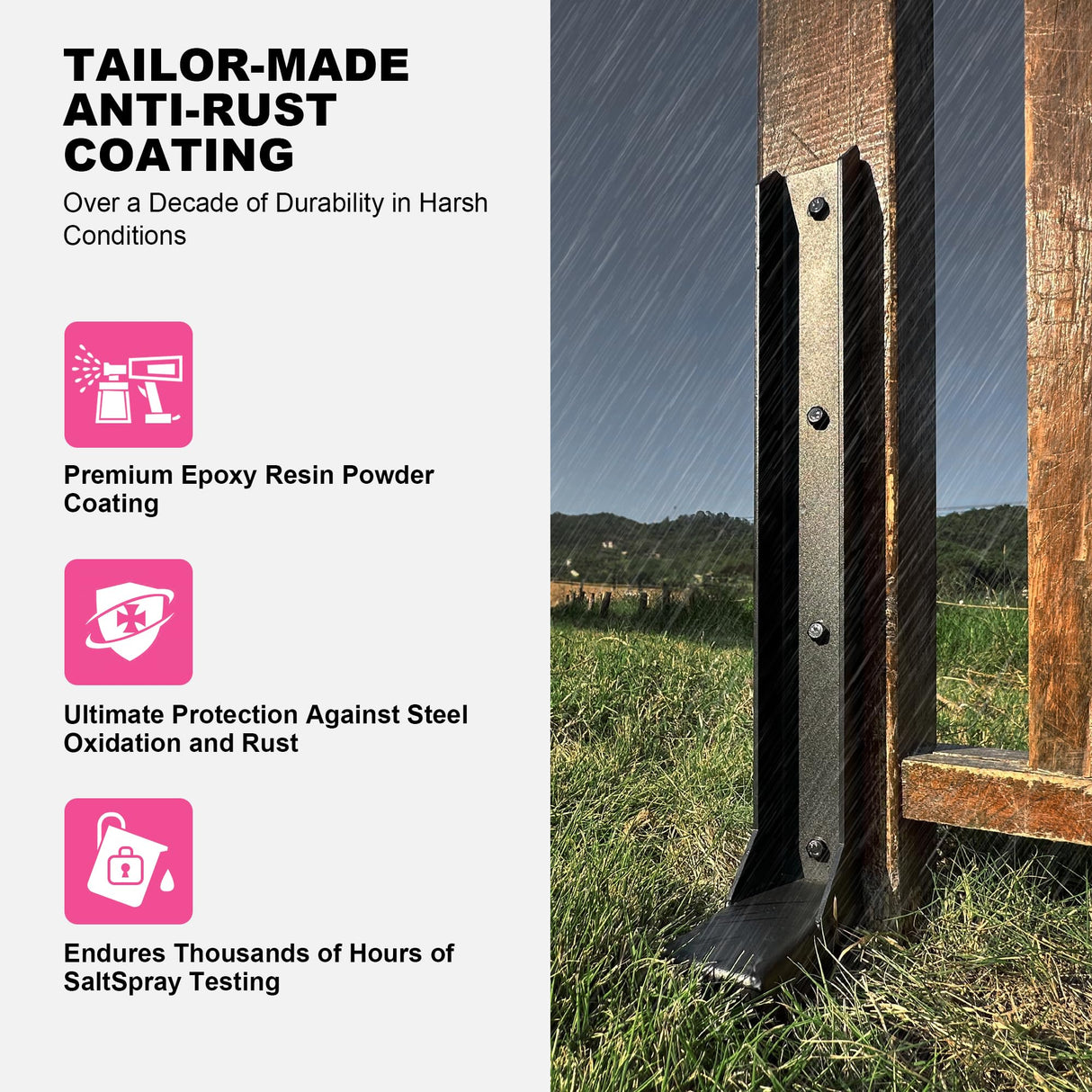 IRONBARBIE Thickened Fence Post Repair Stakes Kit, Steel Fence Post Anchor, Repair Leaning 4x4/6x6 Wooden Fence Post Support (Thicker 11-Gauge, 2 Pack/Black) ironbarbie