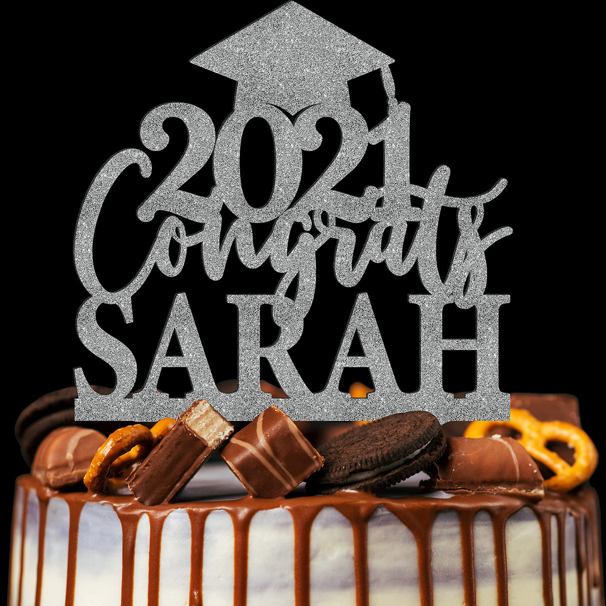 Personalized Graduation Cake Topper - Congrats Grad Cake Toppers w/Name and Date - Custom Wooden Cake Decorations, Class of 2024 Cake Topper for Graduation Party - 3 Wooden Options Customization Mill