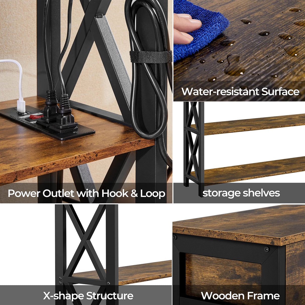 Topeakmart Console Table with Charging Station, 40" Narrow Entryway Table with 2 Power Outlets and 2 USB Ports, Sofa Hallway Table with Drawer, Behind Couch, for Living Room Rustic Brown Topeakmart