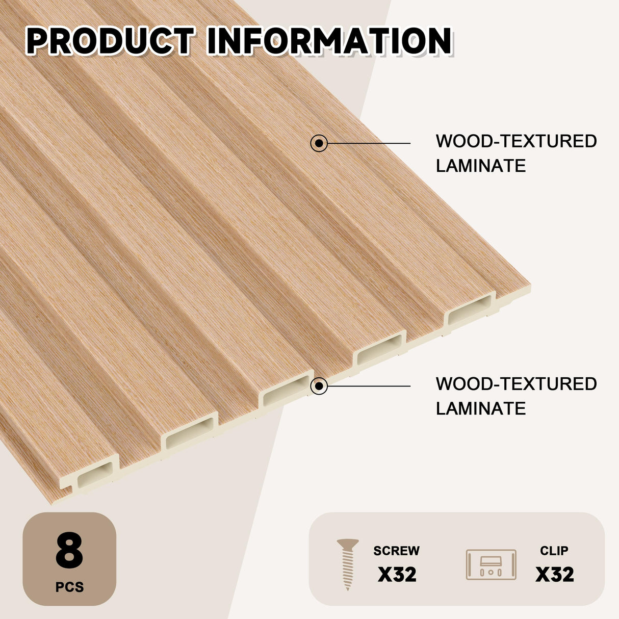 POHARE Slat Wall Paneling,8-Pack 3D WPC Wood Wall Panels,Acoustic Wall Panels for Interior Wall Decor,Living Room,Bedroom,Oak,95 x 6 in POHARE