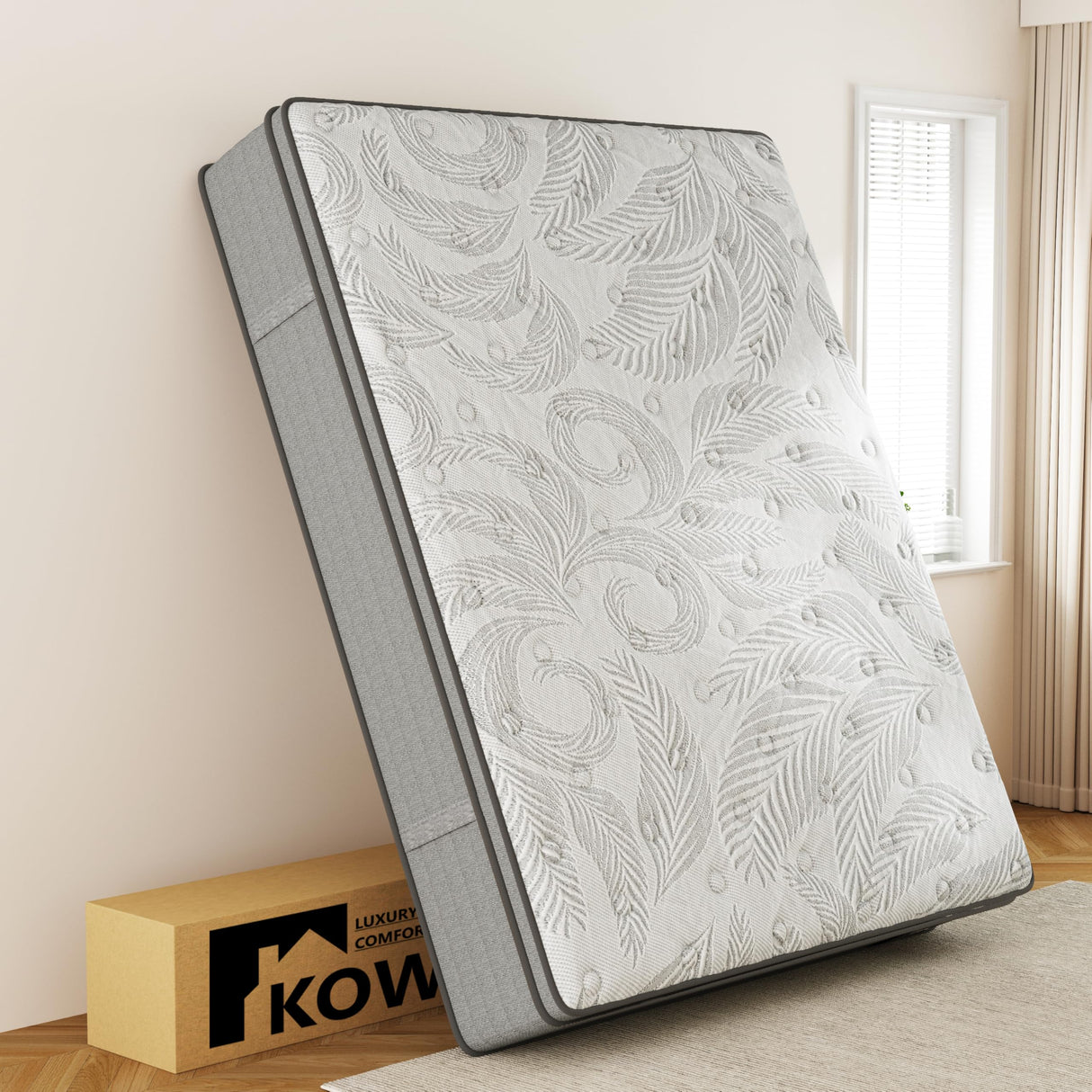 KOW Full Mattress, 14 Inch Individual Pocket Springs with Gel Memory Foam, Medium Firm Mattresses in a Box, Hybrid Full Size Mattress with Pressure Relief (14 in, Full) KOW