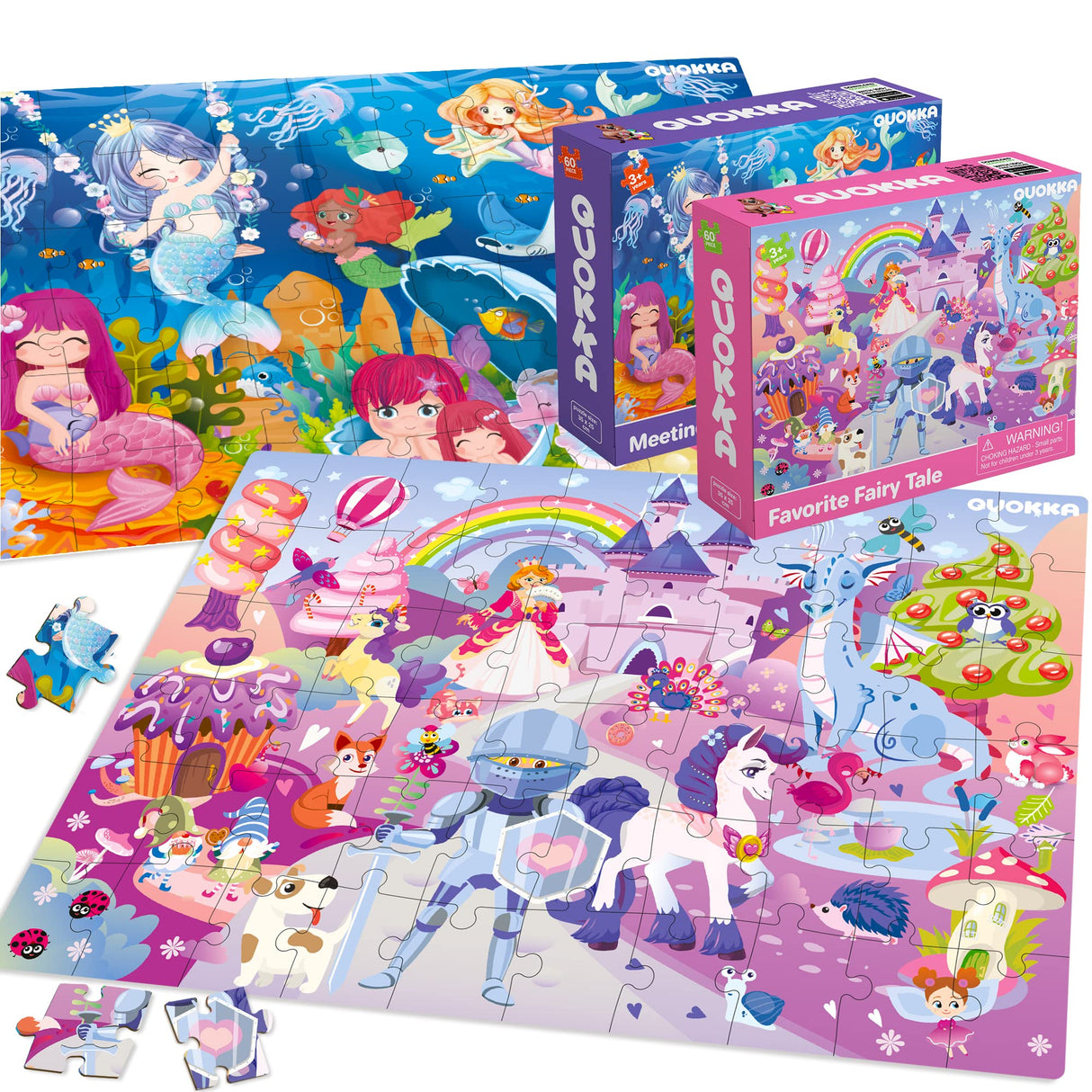QUOKKA Puzzles for Kids Ages 4-6 - Set of 4x60 Jigsaw Puzzles for Toddlers 3-5 - Unicorn Princess Animals Toys for Children 6-8 yo - Gift Educational Game for Boys & Girls QUOKKA