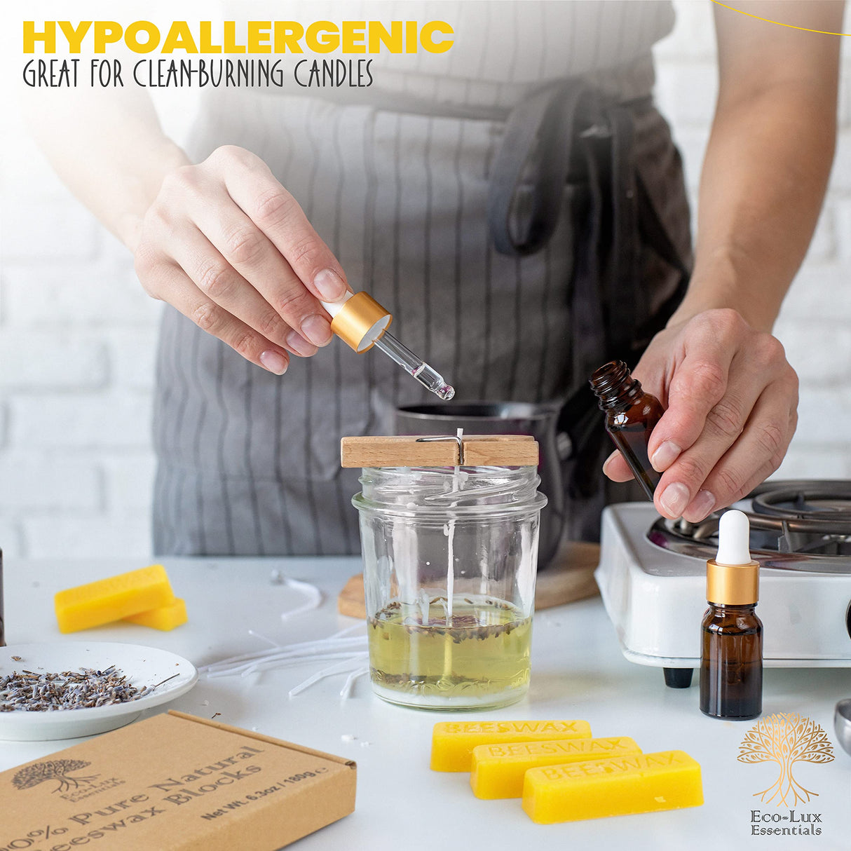 Eco Lux 8 Yellow Beeswax Blocks 100% Pure Natural Organic Bees Wax 6.5oz Eco-Lux Essentials