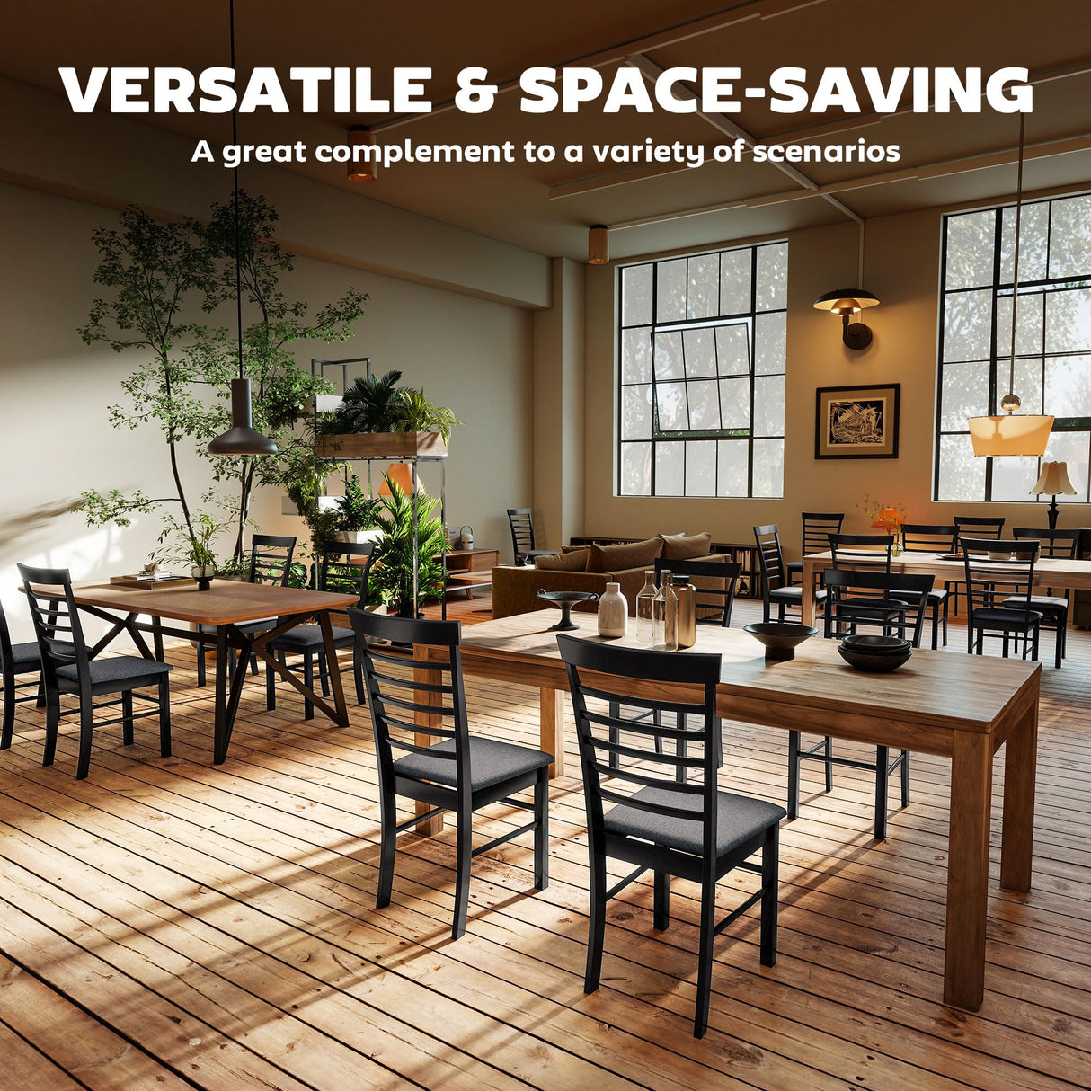 HOMCOM Wooden Dining Chairs Set of 2, Farmhouse Upholstered Kitchen Chairs with Rubber Wood Frame for Living Room, Dining Room, Black and Gray HOMCOM