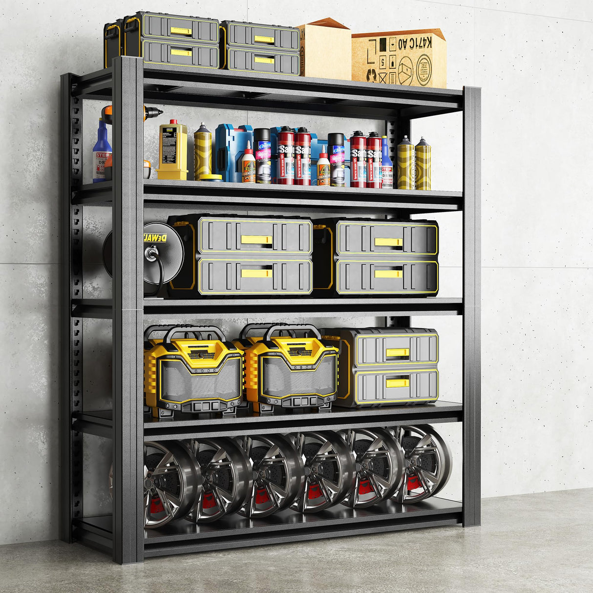 EKJ 78" H Garage Shelving 3000LBS Heavy Duty Storage Racks, Adjustable 5 Tier Metal Shelves Unit, Industrial Utility Shelves for Workshop, Basement, Home Office 78" H*47.2W*18D EKJ