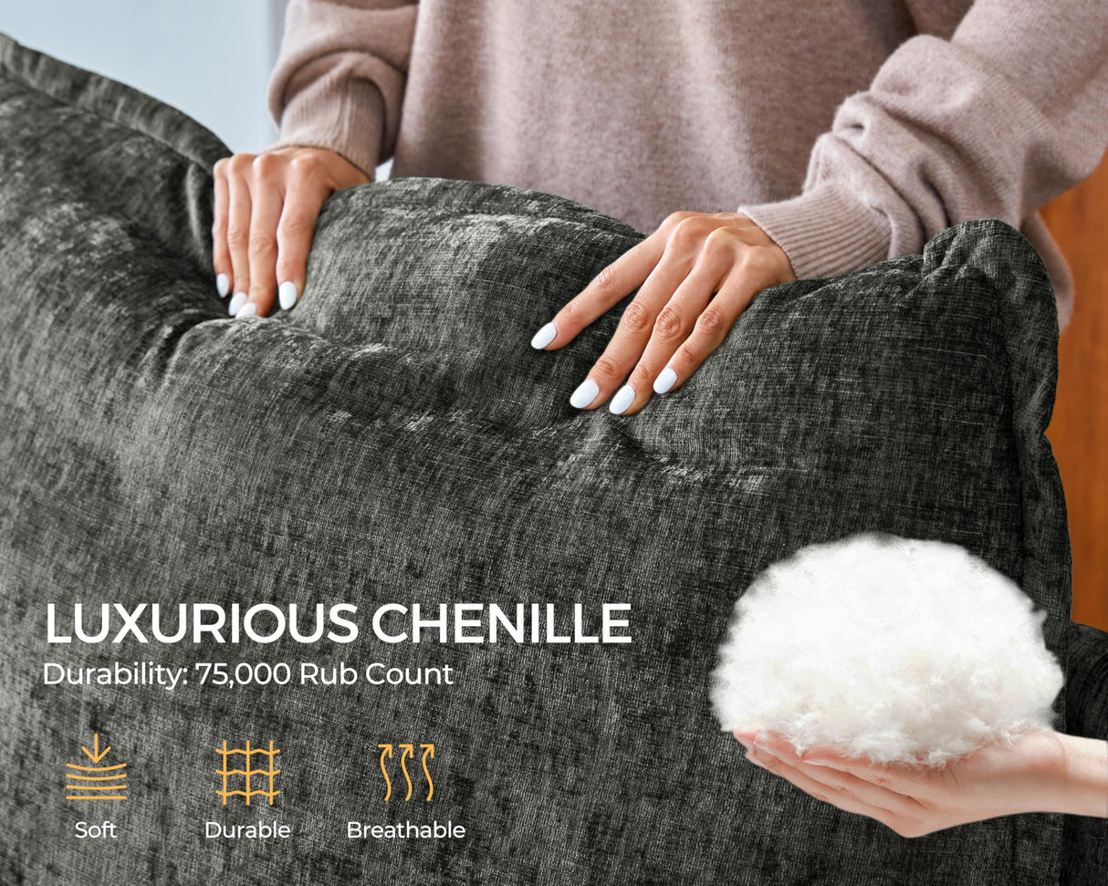 Bedeep Oversized Modular Home Theater Sofa Bed Cloud Couch Sectional, Plush Sleeper Sofa with Versatile Console, Convertible Side Table Charging Storage Cup Holder, Hardware Connected, Chenille, Grey Bedeep