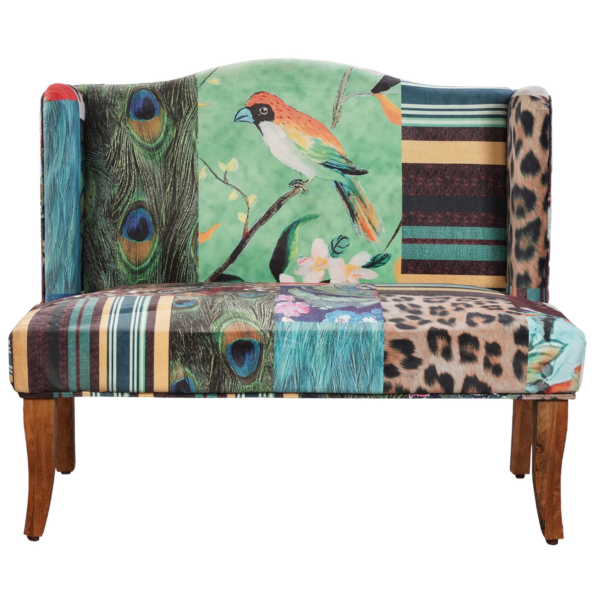 Benjara, Multicolor Benzara Vesta Bird Collage Print Settee Benzara