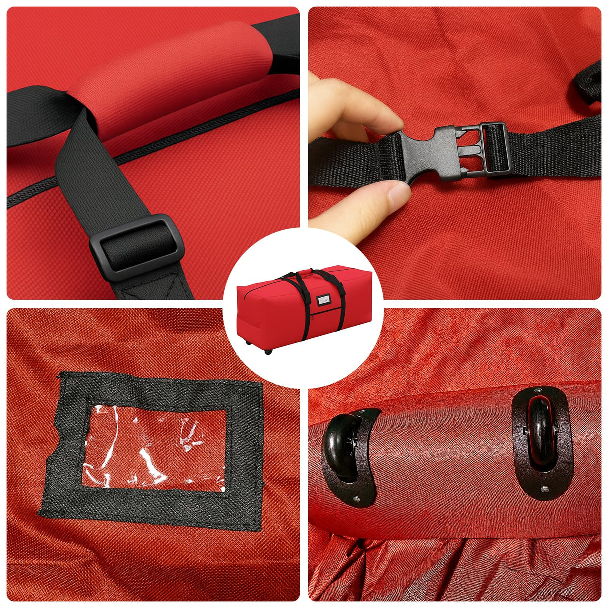 7.5 ft Christmas Tree Storage Bag, Heavy Duty Rolling Xmas Tree Bag with Reinforced Handles and Wheels, Large Storage Container for Trees and Decorations, Red GHYKL