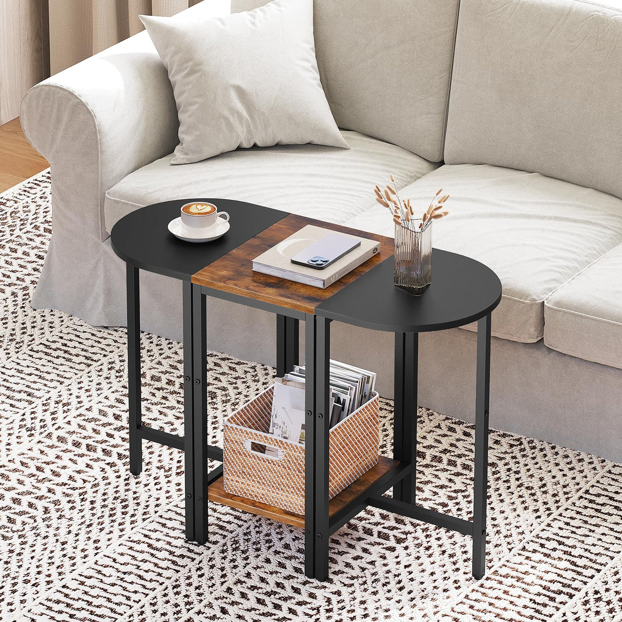 YATINEY Nesting Coffee Tables, End Tables Set of 3, Industrial Small Stacking Side Table, Wooden Nesting Tables, Multiple Combination Options, for Living Room, Office, Rustic Brown and Black ET33BR YATINEY