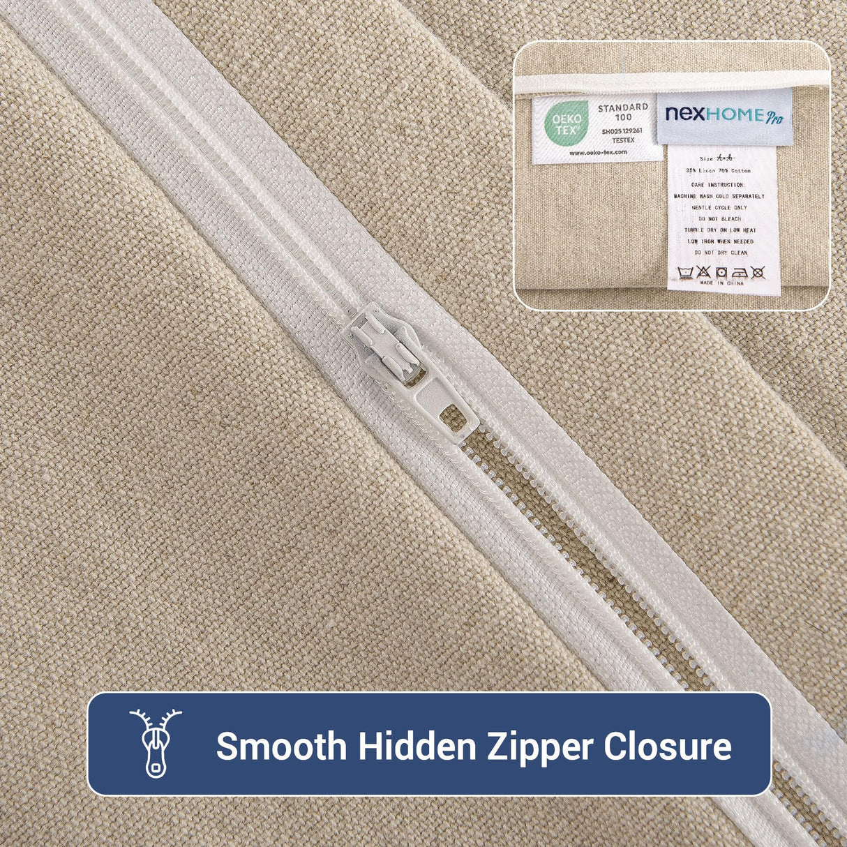 NEXHOME PRO Boho Throw Pillow Covers for Couch Set of 2 20"x20", Handmade Decorative Linen Pillow Covers Shams for Sofa, Living Room, Farmhouse Fringed Cushion Covers,Linen (NO Insert) NEXHOME PRO