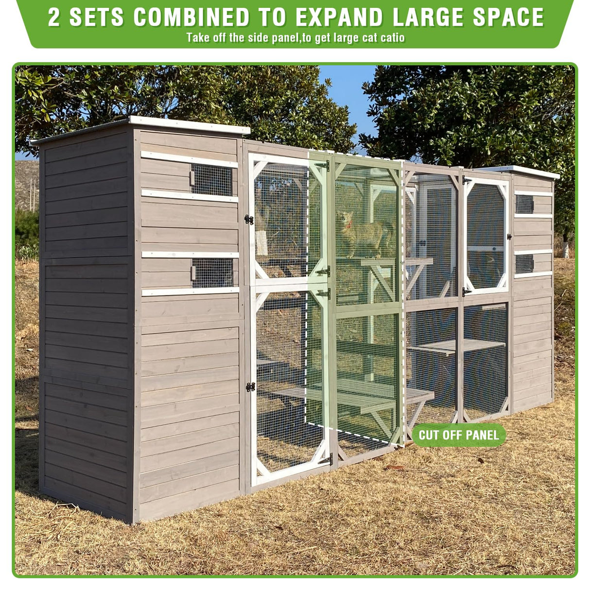 PetsCosset Large Outdoor Catio Cat Enclosures with Hidden Room,4 Story Cat House for Outsider Indoor Cats,Wooden Kitten Cage with Weatherproof Roof,3 Resting Rooms,7 Platforms,2 Open Doors - 77" H PetsCosset