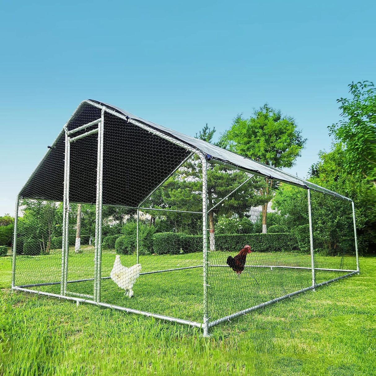 HITTITE Large Metal Chicken Coop with Run, 12.8 x 9.84 x 6.56 ft Walk in Poultry Cage Chicken Run Pen, Outdoor Chicken Runs for Yard with Waterproof & Anti-UV Cover HITTITE