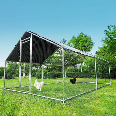 HITTITE Large Metal Chicken Coop with Run, 12.8 x 9.84 x 6.56 ft Walk in Poultry Cage Chicken Run Pen, Outdoor Chicken Runs for Yard with Waterproof & Anti-UV Cover