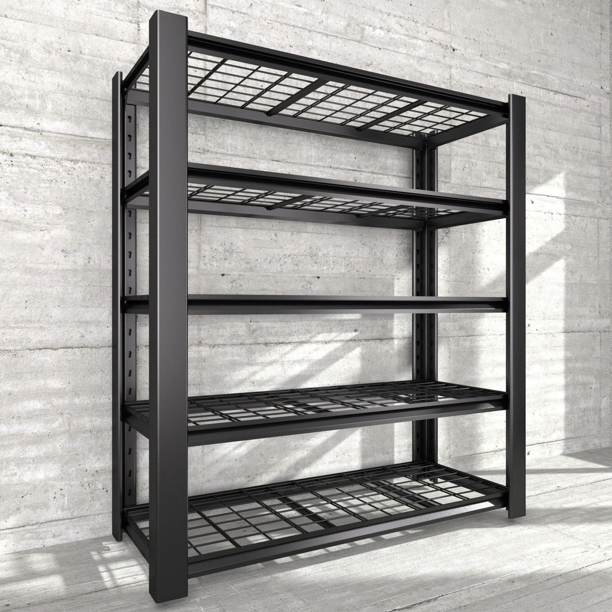 Heavy Duty Garage Shelving Unit with Wire Grid Shelves, Industrial Garage Storage Shelf,76.6" H x 60" W x 24" D, 5-Tier Adjustable Metal Shelving for Heavy Duty Shelving, Storage Room, Basement-1Pack WOZBUD