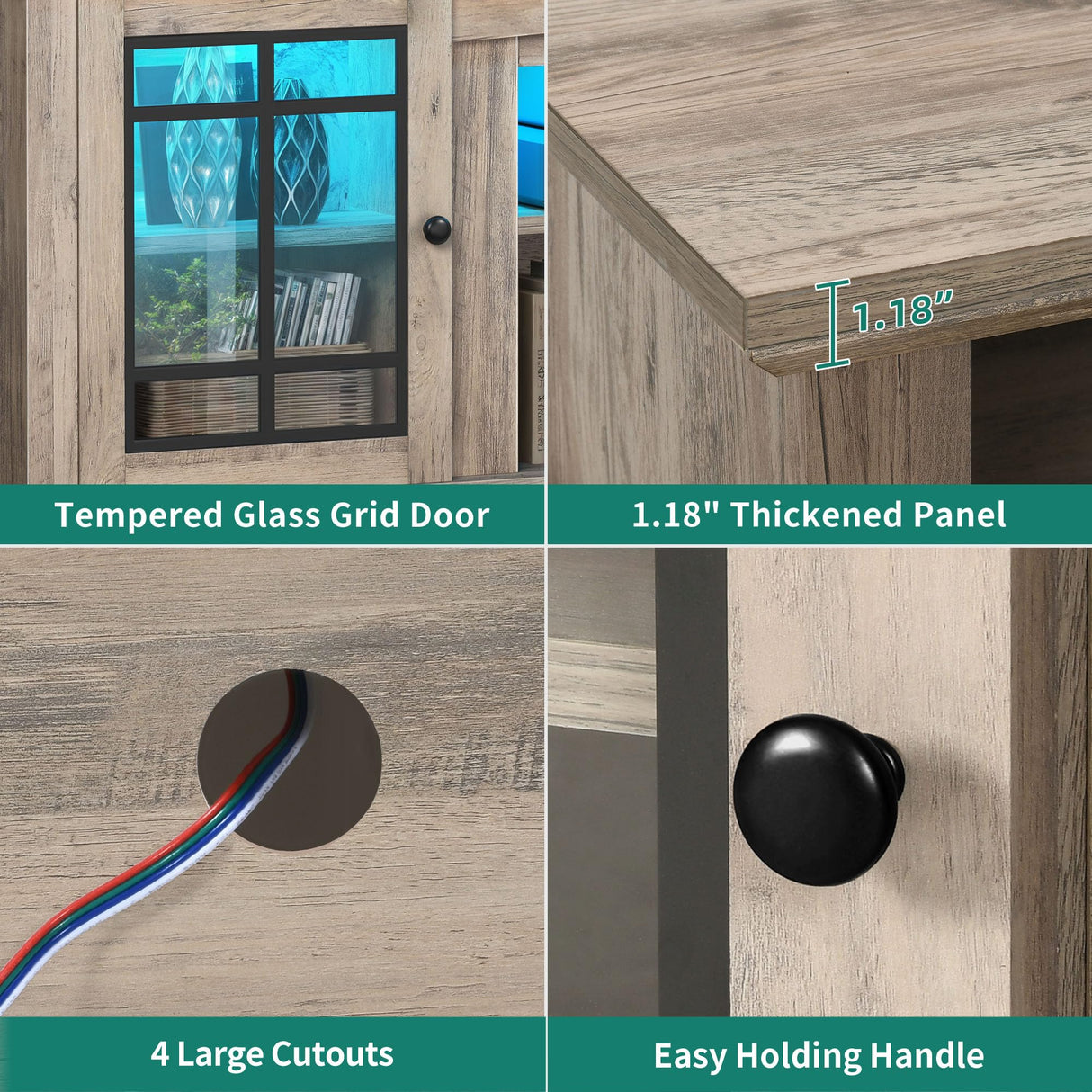 YITAHOME Modern TV Stand for 75 Inch TV, LED Entertainment Center with Adjustable Shelves and Glass Doors, 32'' Tall Television Stands TV Media Console Table for Living Room, Grey Wash YITAHOME