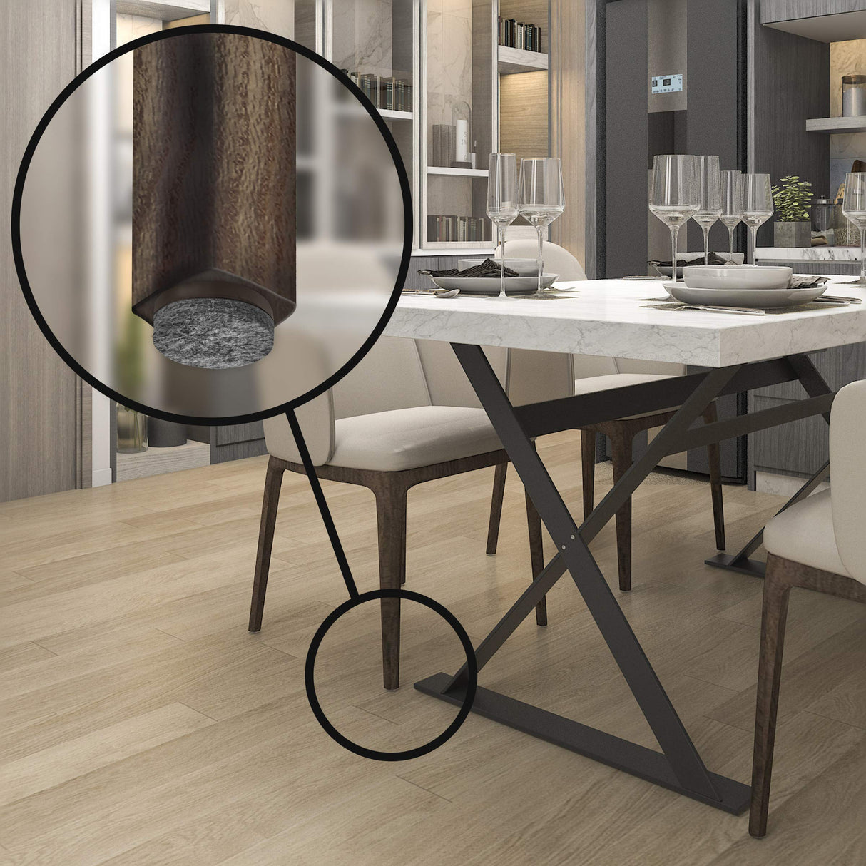 GorillaFelt Chair Leg Floor Protectors/Felt Chair Glides (Set of 16) Tap-On Felt Furniture Pads Guaranteed to Stay On, 1 Inch Round Chair Sliders Slipstick