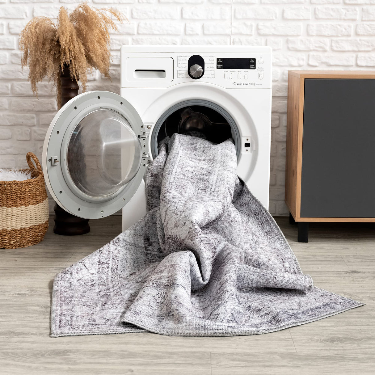 Bloom Rugs Caria Washable Non-Slip 12 ft Runner - Ivory/Black Striped Runner for Entryway, Hallway, Bathroom, and Kitchen - Exact Size: 2'6" x 12' Bloom Rugs