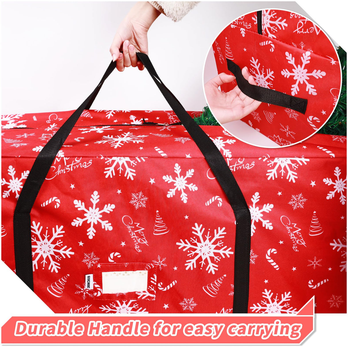 RICHIE Christmas Tree Storage Bag 9ft (3pc Set), 600D Oxford Tear-proof Xmas Tree Bag, Fits Up to 9 Foot Artificial Trees, Reinforced Handles & Zippered & Durable, Holiday Decoration Storage Bags, Red RICHIE