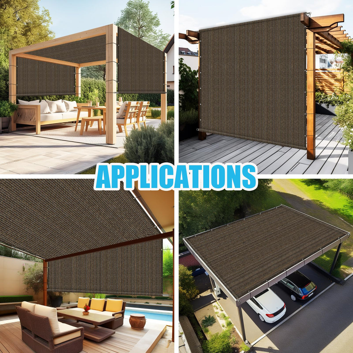 Amagenix 8' W x 12' L Mocha Pergola Sun Shade Canopy Replacement Cover, Privacy Screen with Grommets and Stainless Steel Weighted Rods for Outdoor Patio Amagenix