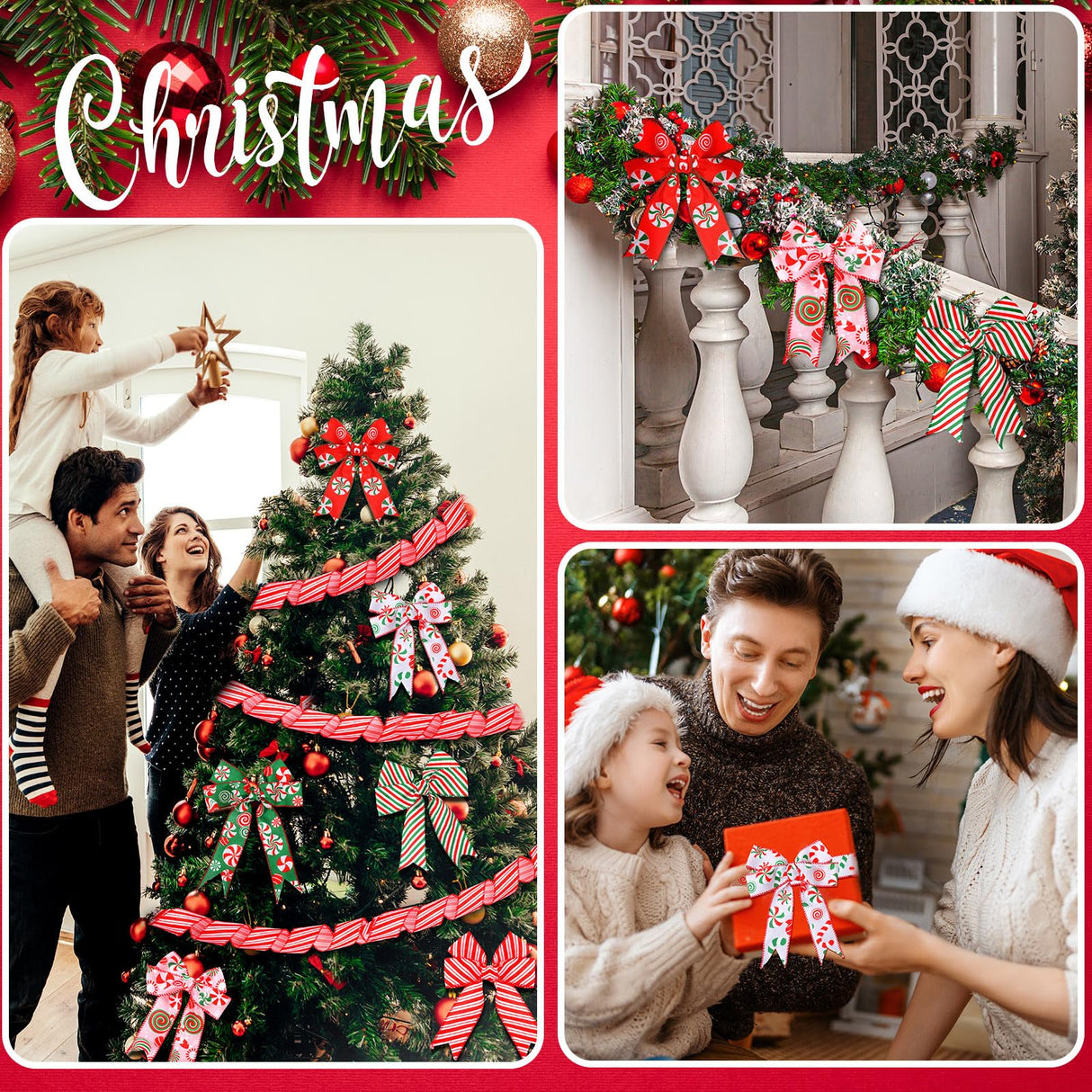 Yingzhao 6 Rolls 30 Yards Christmas Candy Peppermint Wired Edge Ribbon Christmas Candy Ribbon Burlap Ribbon Red Green Candy Cane Fabric Craft Ribbon For Christmas Tree Decoration Gift Wrapping Wreaths Yingzhao